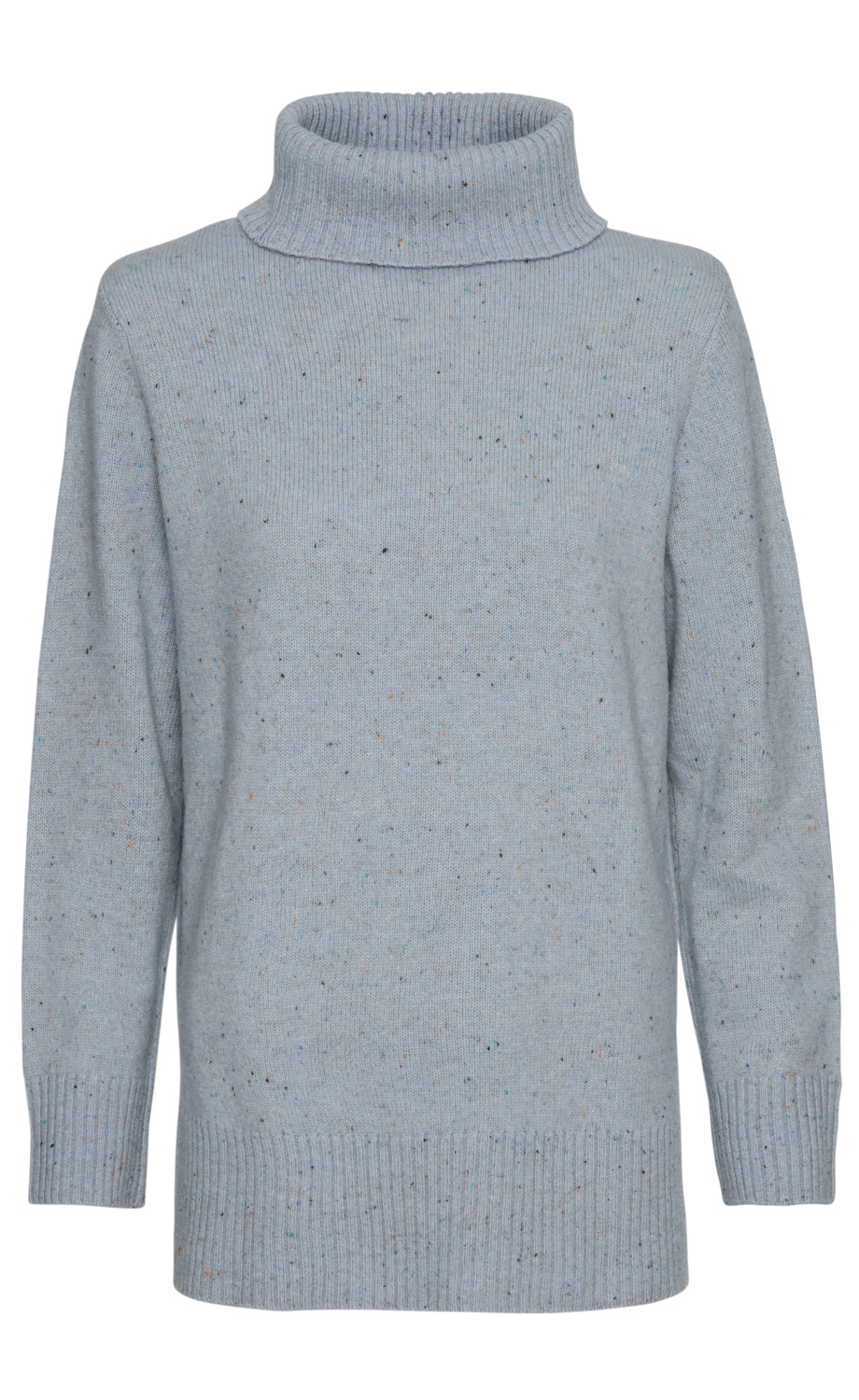 hellblauer Rollkragenpullover aus grob gestricktem Material mit leichtem Strukturmuster, langen Ärmeln, geripptem Bund und Ärmelsäumen, unisex-Design