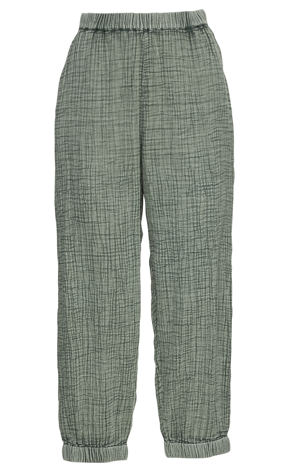 Baumwoll-Hose in grün mit elastischem Bund und Bündchen am Saum, leicht strukturierter Stoff mit kariertem Muster, lockere Passform, angenehm und bequem für den Alltag geeignet