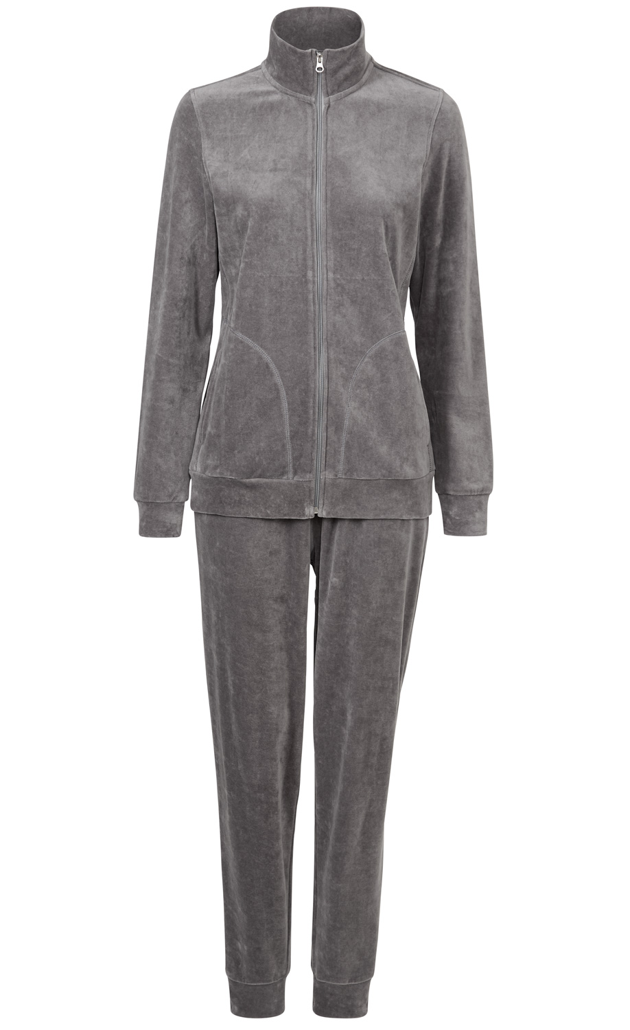 Baumwoll-Hausanzug, grauer Freizeitanzug mit Reißverschlussjacke und elastischer Bundhose, Langarm, Stehkragen, weicher, leichter Stoff, komfortabel und gemütlich, für Damen