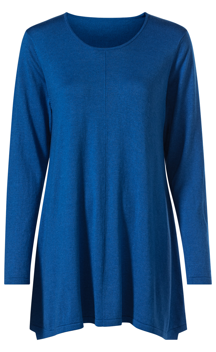 Blauer Viskose-Mix-Pullover mit langen Ärmeln, rundem Ausschnitt und leicht ausgestellter Passform, ohne Muster oder Verzierungen, schlicht und klassisch gestaltet
