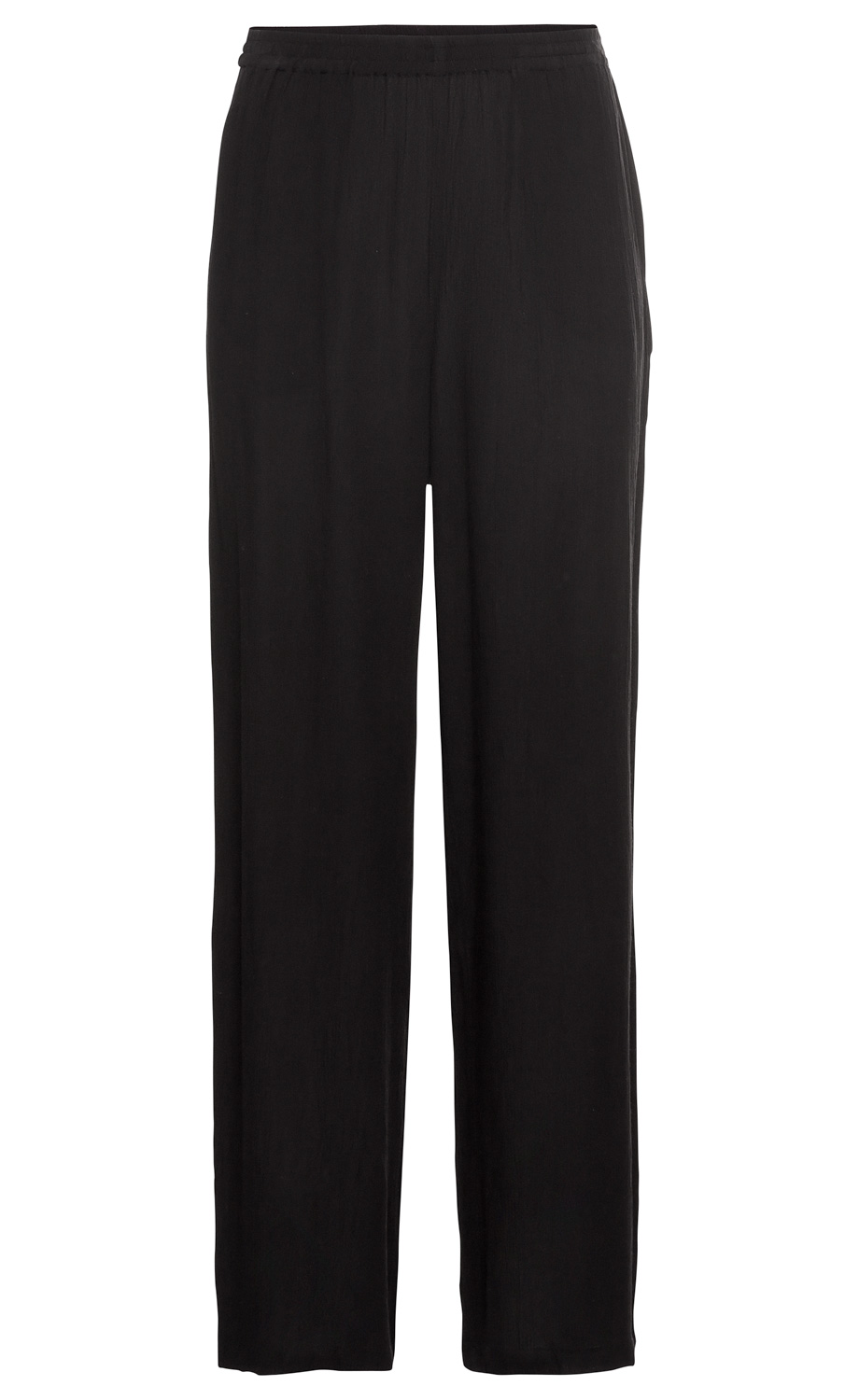 Schwarze Viskose-Hose mit elastischem Bund, geradem Bein und einfacher, eleganter Optik ohne Muster oder zusätzliche Details