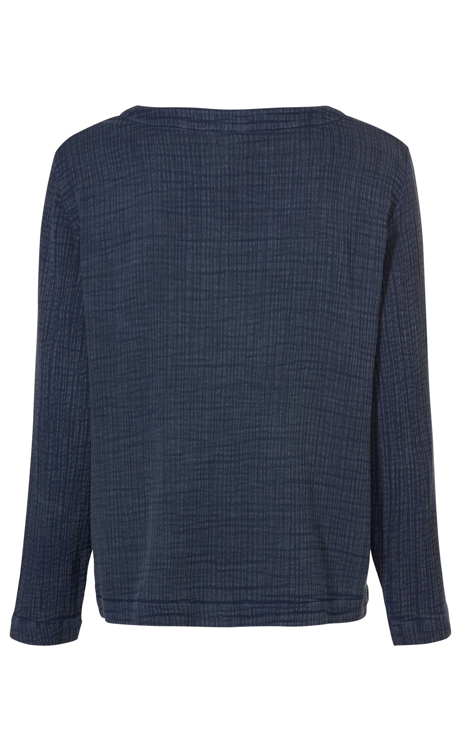 Baumwoll-Jacke, Rückansicht, dunkelblau mit feinem Karomuster, langer Ärmel, gerader Schnitt, leichter Stoff, ohne sichtbare Verschlüsse oder Applikationen, lässiger Stil
