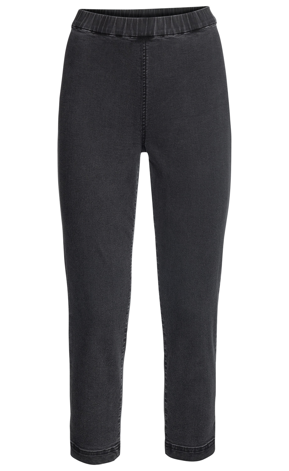 Baumwoll-Mix-Hose in dunklem Grau, eng geschnitten, elastischer Bund, ohne Taschen, einfache Nahtverarbeitung entlang der Beine, gerade Beinabschlüsse