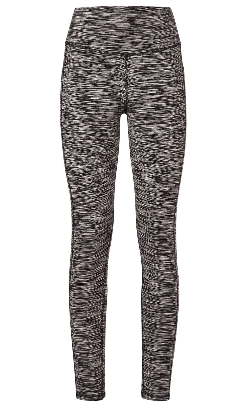 Baumwoll-Hose mit eng anliegendem Schnitt, hoher Taille und elastischem Bund, gemustert in Grau- und Schwarztönen, nahtverarbeitet, lang und schmal geschnitten.