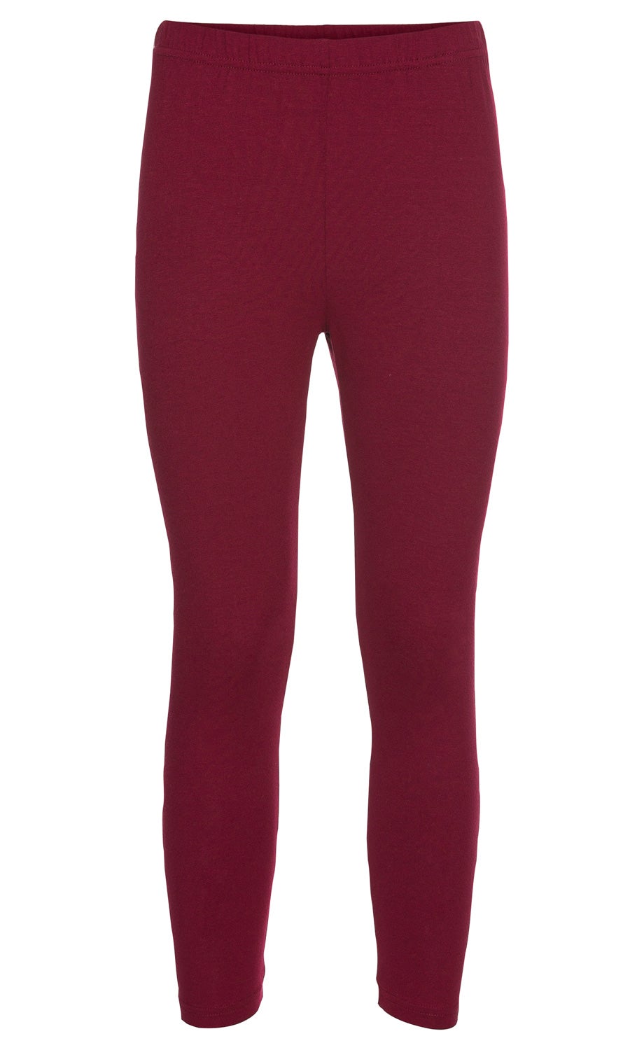 Viskose-Mix-Leggins in Dunkelrot, eng anliegend, elastischer Bund, ohne Muster, lang, aus leichtem, weichem Stoff, schlichtes Design