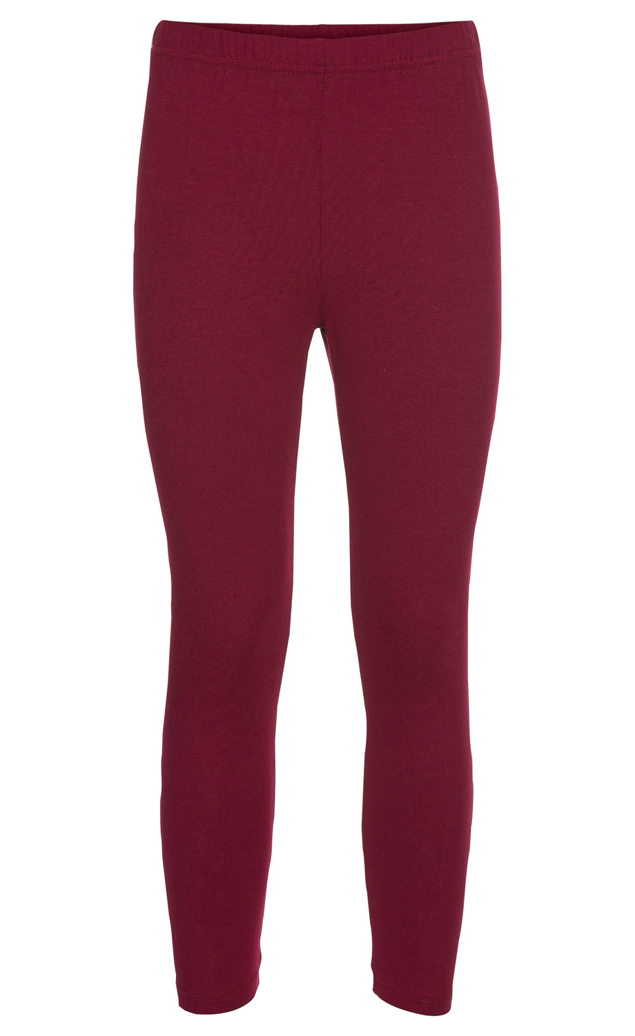 Viskose-Mix-Leggins in Dunkelrot, eng anliegend, elastischer Bund, ohne Muster, lang, aus leichtem, weichem Stoff, schlichtes Design