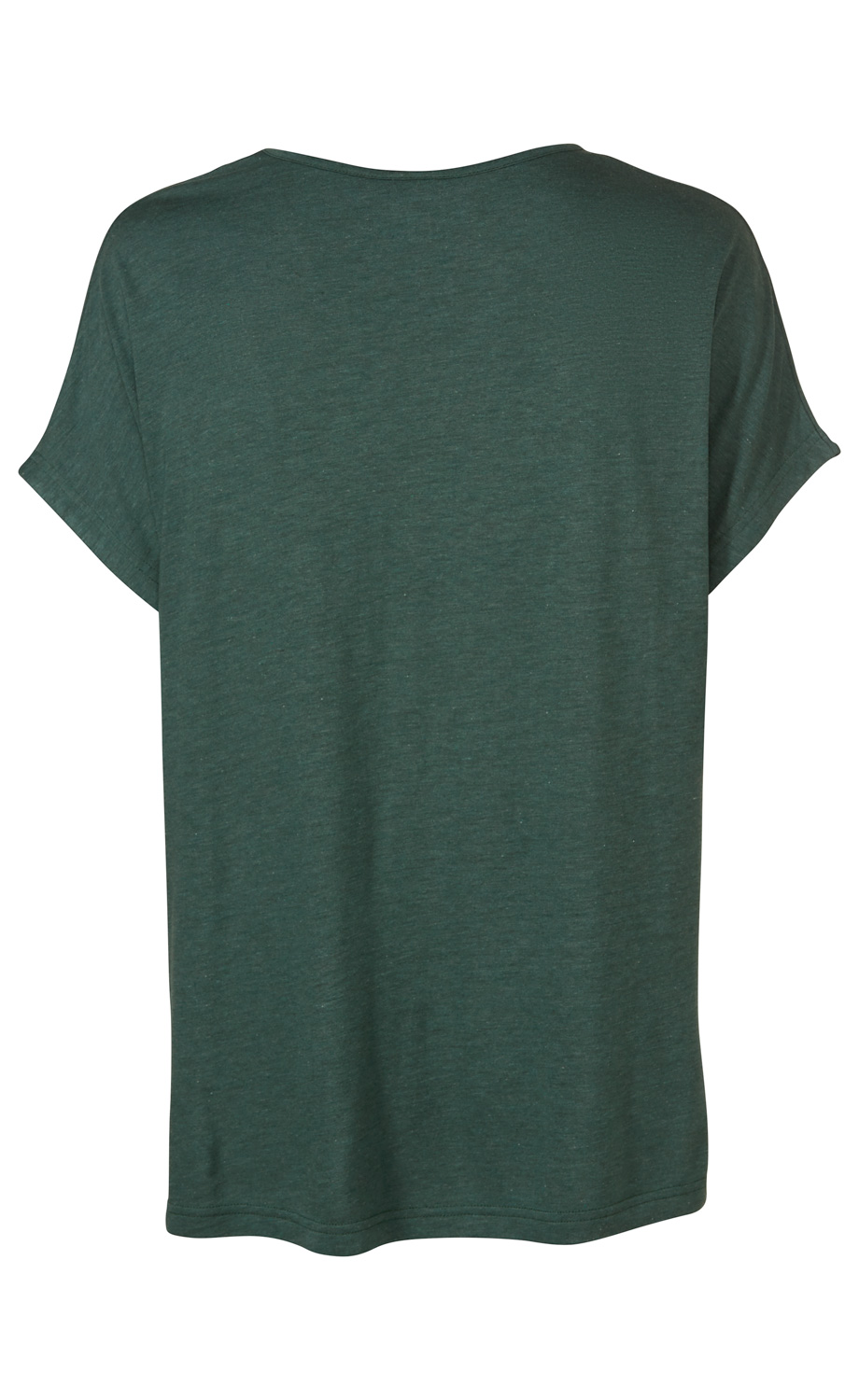 Grünes Viskose-Shirt mit kurzen Ärmeln, Rundhalsausschnitt und schlichter Rückseite, lockere Passform, weiches Material