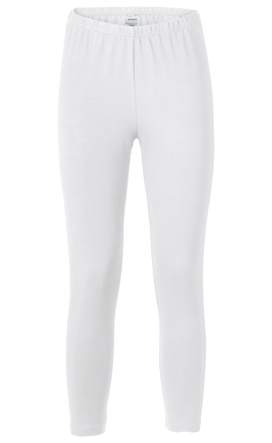 weiße Baumwoll-Mix-Leggings mit elastischem Bund, eng anliegend, knöchellang, ohne Muster oder Verzierungen, schlichtes Design