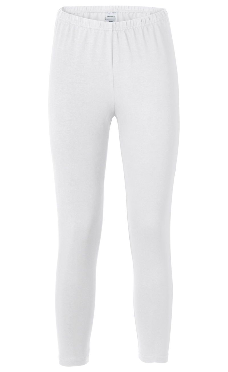 weiße Baumwoll-Mix-Leggings mit elastischem Bund, eng anliegend, knöchellang, ohne Muster oder Verzierungen, schlichtes Design