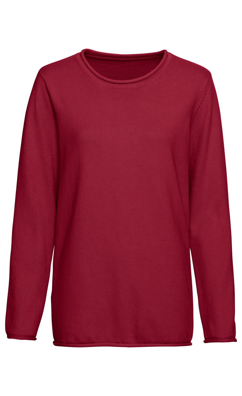Roter Baumwoll-Pullover mit Rundhalsausschnitt und langen Ärmeln, schlichtes Design ohne Muster, gerade geschnitten, unifarben, für Damen oder Herren geeignet