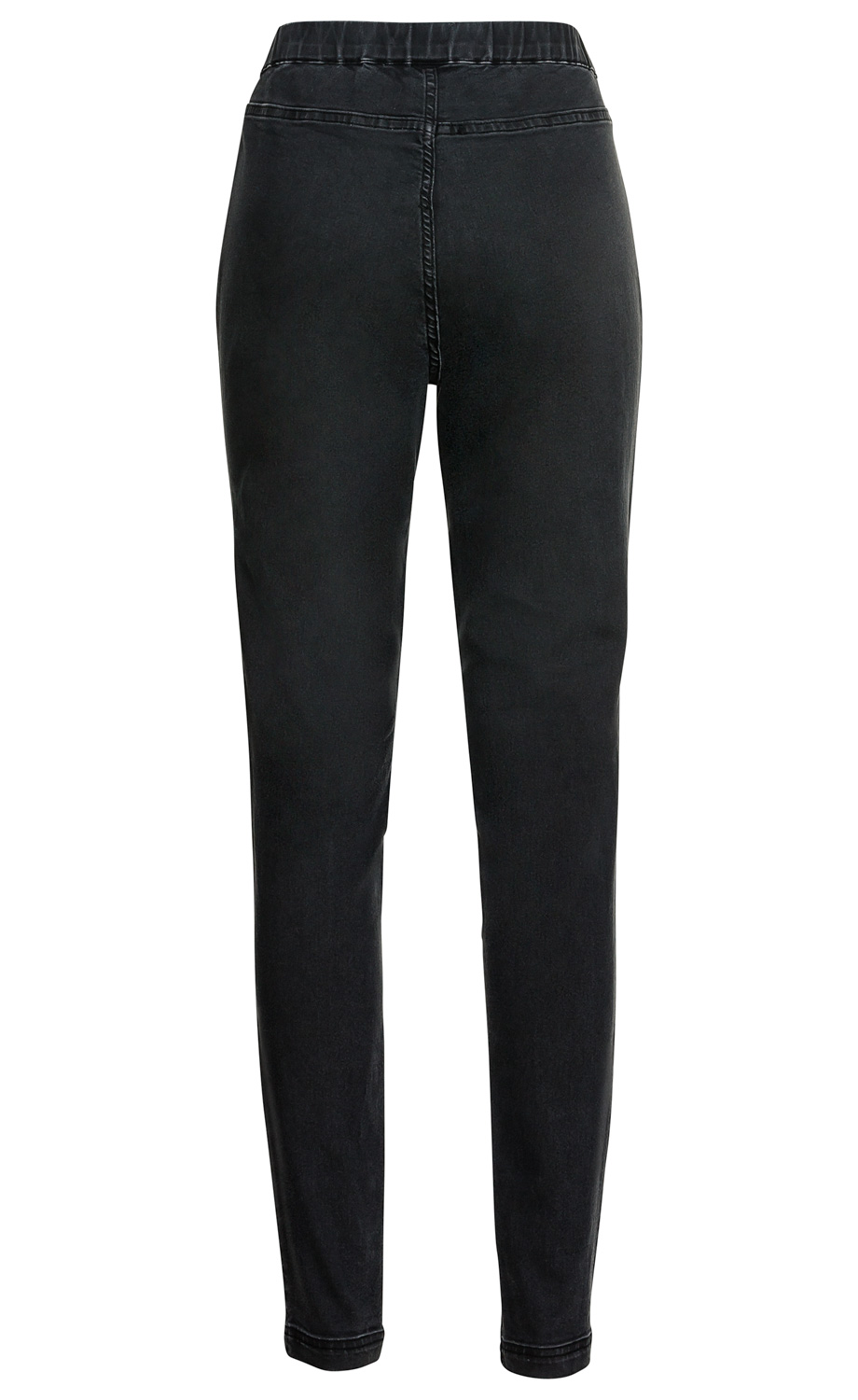Schwarze Baumwoll-Mix-Hose für Damen, slim fit, hoher elastischer Bund, ohne sichtbare Taschen, hinten einfache Naht, knöchellang, mattes Finish