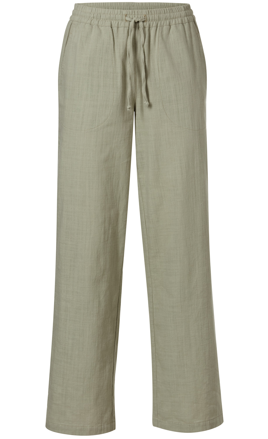 Baumwoll-Hose in Hellgrau mit elastischem Bund, verstellbarem Kordelzug und geradem Bein, zwei vordere Taschen, leichte Textur, angenehmer Sitz, lässiger Freizeitstil