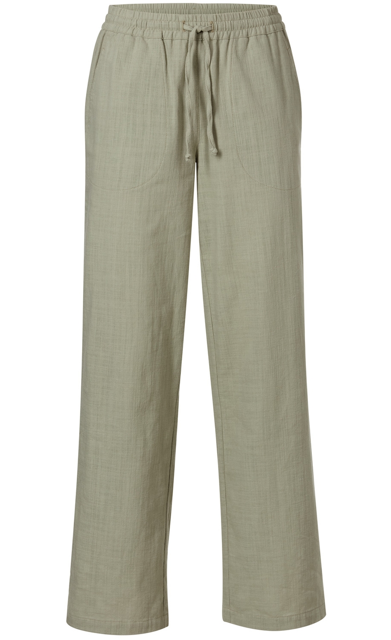 Baumwoll-Hose in Hellgrau mit elastischem Bund, verstellbarem Kordelzug und geradem Bein, zwei vordere Taschen, leichte Textur, angenehmer Sitz, lässiger Freizeitstil