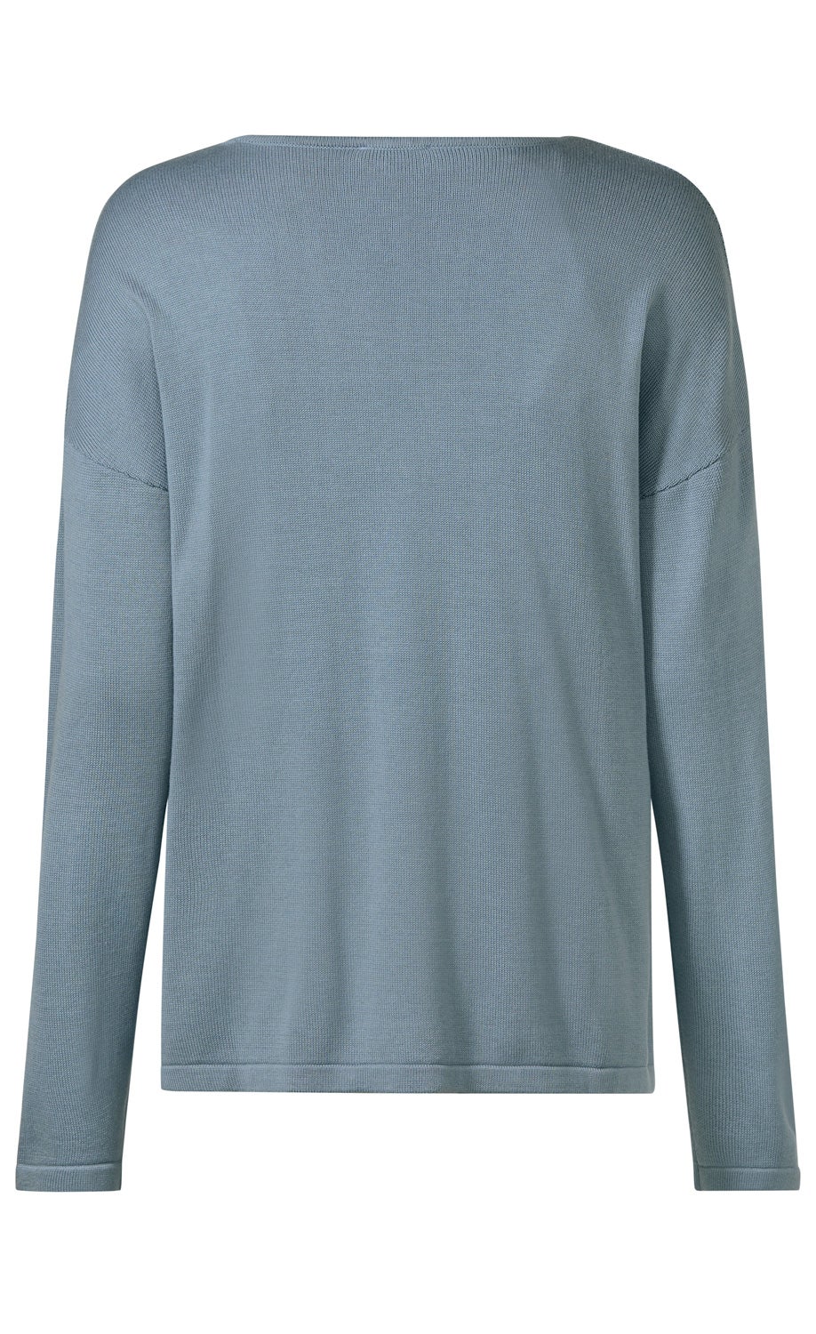 Baumwoll-Mix-Pullover in hellblau, Rückansicht, langärmlig, gerade geschnitten, feine Struktur, Rundhalsausschnitt, schlichtes Design, angenehme Passform