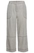Weite graue Hose mit hoher Taille, großen aufgesetzten Taschen vorne, geradem Beinverlauf, sichtbaren Nähten, knöchellang