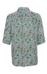 Grünblaues Hemd mit floralem Muster in Lila, Weiß und Orange, kurzer Ärmel, durchgehende Knopfleiste, klassischer Kragen, locker geschnitten
