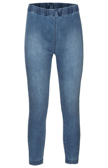 Dunkelblaue Leggings in Jeansoptik, einfarbig, elastischer Bund, schmal geschnitten, knöchellang