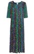 Maxikleid in Grün und Dunkelblau mit floralen und abstrakten Mustern, Rundhalsausschnitt, 3/4-Ärmel, lockere Passform, knöchellang