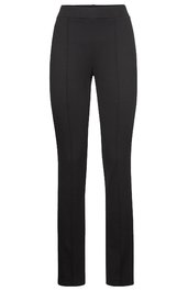 Schwarze Damenhose, schmal geschnitten, gerade geschnittene Beine, elastischer Bund, keine sichtbaren Taschen oder Verschlüsse