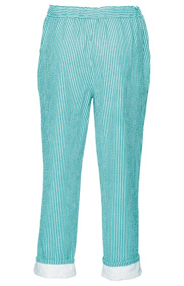 Hose in mintgrün mit weiß gestreift, gerade geschnitten, mit elastischem Bund, schmaler Beinabschluss mit Umschlag
