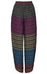 Hose mit weitem Bein, mehrfarbig gestreift in Dunkelgrün, Purpur, Olivgrün, Blau und Braun, elastischer Bund, gerade geschnitten