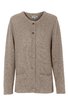 Hellbraune Strickjacke, einfarbig, Rundhalsausschnitt, durchgehende Knopfleiste, lange Ärmel, zwei aufgesetzte Taschen, gerade geschnitten