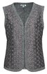 Ärmellose Strickweste in Grautönen mit geometrischem Muster, V-Ausschnitt, offene Front, taillierte Form