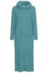 Türkisfarbenes langärmeliges Strickkleid, melierte Optik, weiter Rollkragen, knieumspielende Länge, gerade Form
