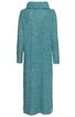 Langärmliges Midi-Strickkleid in gedämpftem Türkis, hoher Rollkragen, gerade geschnitten, kleiner Schlitz am Saum, unifarben, ohne Muster