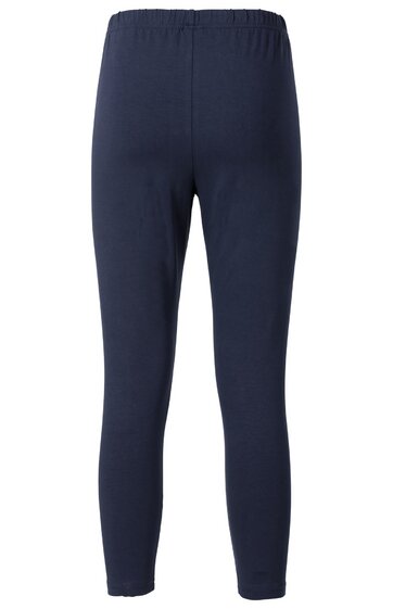 Dunkelblaue Leggings ohne Muster, eng anliegend, elastischer Bund, lang, gerader Schnitt