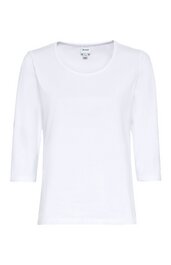 Weißes Shirt mit 3 4-Ärmeln, rundem Ausschnitt, gerade geschnitten, ohne Muster oder weitere Details