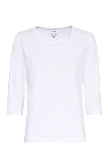 Weißes Shirt mit 3 4-Ärmeln, rundem Ausschnitt, gerade geschnitten, ohne Muster oder weitere Details