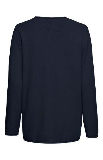 Dunkelblaue Langarmshirt Rückansicht, rundhalsausschnitt, gerade geschnitten, ohne Muster oder weitere sichtbare Details