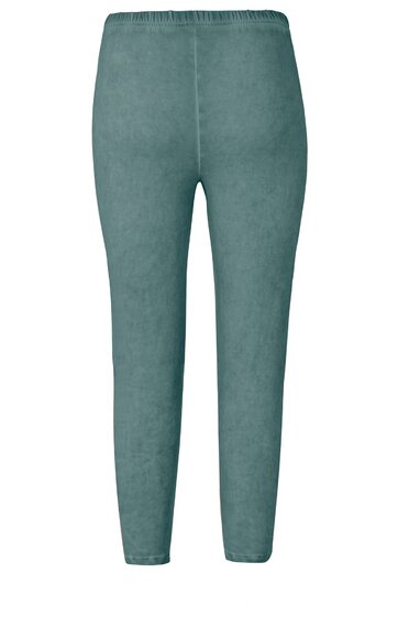 Hose in grünblau, einfarbig, elastischer Bund, gerade geschnitten, lang, ohne sichtbare Taschen oder Reißverschlüsse