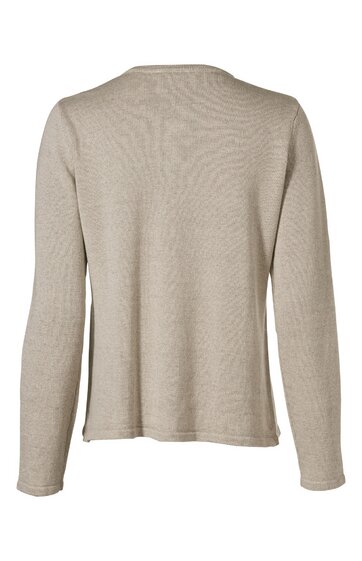 Hellbeiges Langarmshirt ohne Muster, Rundhalsausschnitt, gerade Saumlinie, Rückansicht