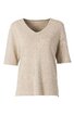 Beiges T-Shirt mit V-Ausschnitt, kurze Ärmel, gerade geschnittener Saum, locker fallend
