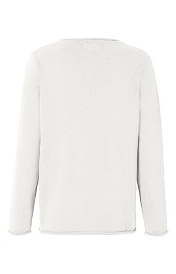 Weißes Langarmshirt, schlicht, rundhalsausschnitt, gerade geschnitten, ohne Muster, ohne sichtbare Verzierungen, Rückansicht
