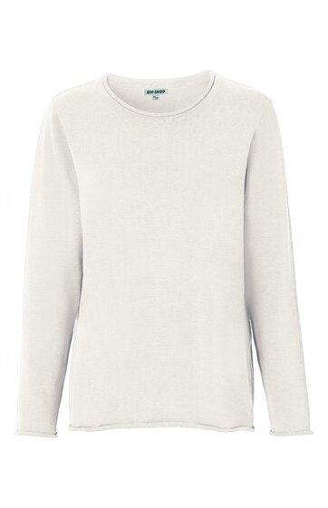 Langärmliges, hellbeiges Shirt ohne Muster, Rundhalsausschnitt, gerade geschnitten