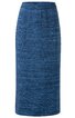 Blauer, knielanger Rock mit meliertem Strickmuster, elastischer Bund, gerade geschnitten