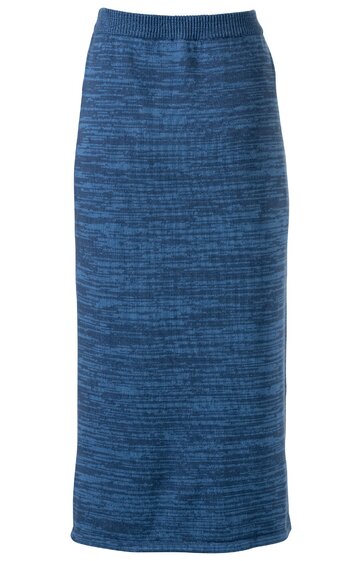Blauer Midirock mit meliertem Muster, elastischem Bund, gerade und knöchellang