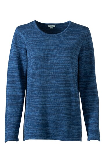 Langärmliges Pullover-Oberteil in meliertem Blauton, rundhalsausschnitt, gerade geschnitten, ohne sichtbare Verschlüsse