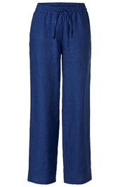 Dunkelblaue Hose mit geradem Bein, elastischem Bund, Kordelzug, ohne Muster, legere Passform