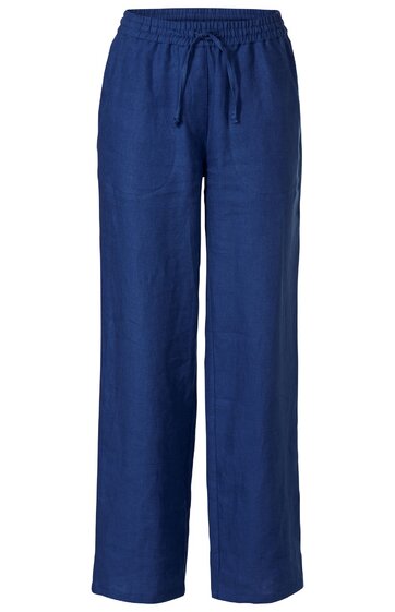 Dunkelblaue Hose mit geradem Bein, elastischem Bund, Kordelzug, ohne Muster, legere Passform