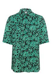 Kurzärmliges Hemd in grün und schwarz, florales Muster, durchgehende Knopfleiste, klassischer Hemdkragen, gerade Passform