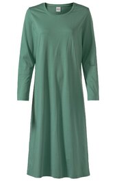 Langärmliges Kleid in grün, einfarbig, rundhals, knielang, gerade geschnitten