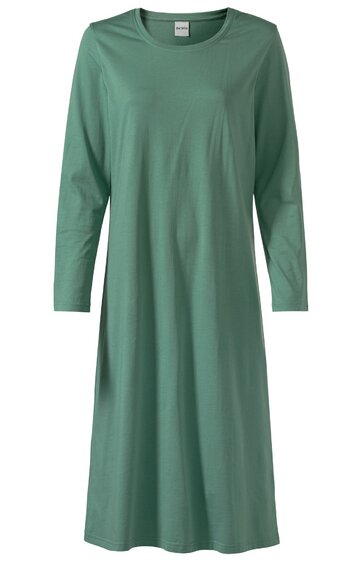 Langärmliges Kleid in grün, einfarbig, rundhals, knielang, gerade geschnitten