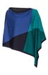 Dreifarbiger Poncho in Blau, Petrol und Dunkelgrün, asymmetrischer Saum, ohne Ärmel, offener Schlitz für Kopf, weite Passform