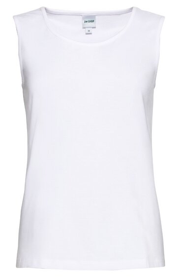 Weißes ärmelloses Damenoberteil, rundhalsausschnitt, schmal geschnitten, ohne Muster, glatte Oberfläche