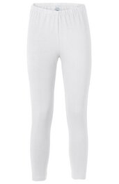 Weiße lange Leggings ohne Muster, elastischer Bund, eng anliegend, ohne sichtbare weitere Details