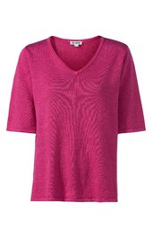 Kurzärmliges T-Shirt in pink, einfarbig, V-Ausschnitt, gerade geschnitten